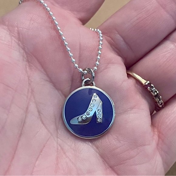 Coach Blue Enameled Crystal High Heel Pendant .925 Sterling Silver Necklace - Picture 5 of 7